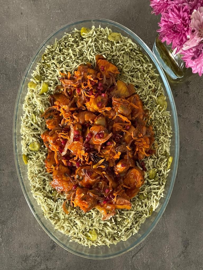 عيش أخضر بالشبنت مع الدجاج